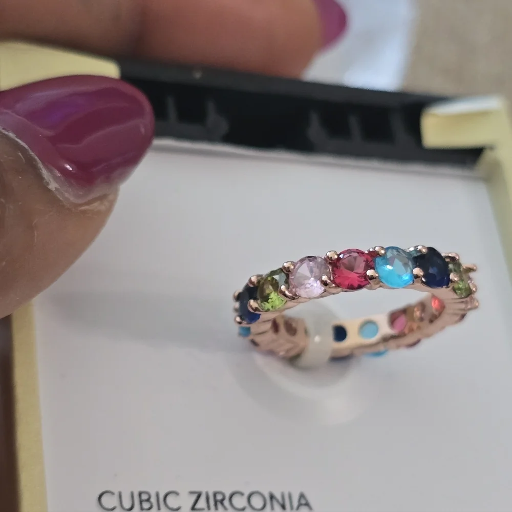 Charter Club Ring Rose Gold Plated Multicolor Crystal  Size 5 New Women
